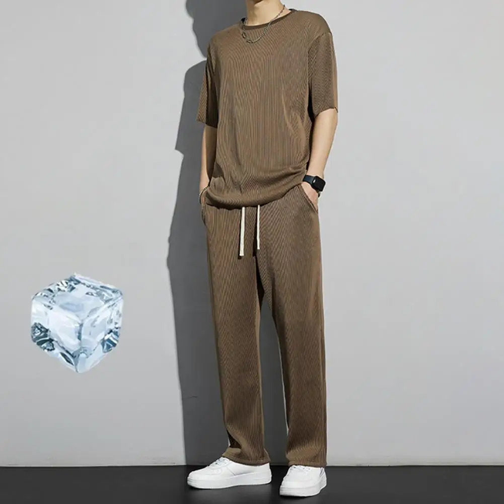 1 Set Men Summer T-shirt Pants Sports Set mens fitness pants shirt running yoga Fashionable Casual Sports Trousers 250303
