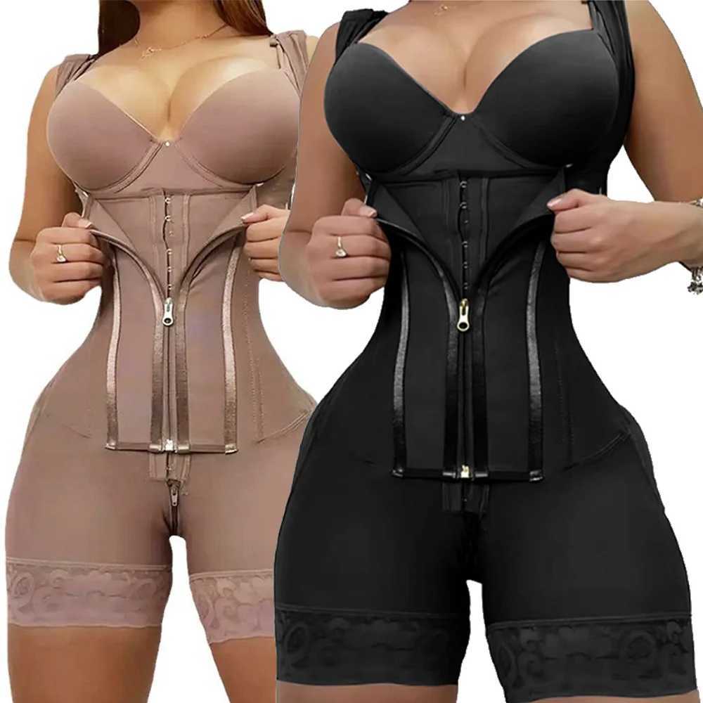 Body Shaper Shapewear Women Bodysuit Colombian Fajas 9-bone High Compression Girdle Double Tummy ControlOpen Crotch with ZipperXJ250304