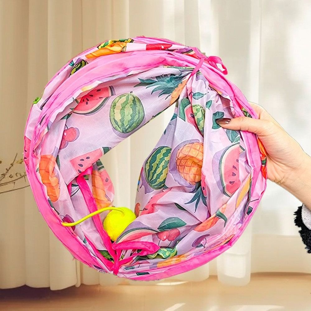 Printed Cat Play Tunnel Long Straight Channel Foldable Cat Tent Nest Square Channel with Furry Ball Cat Channel Small Pet