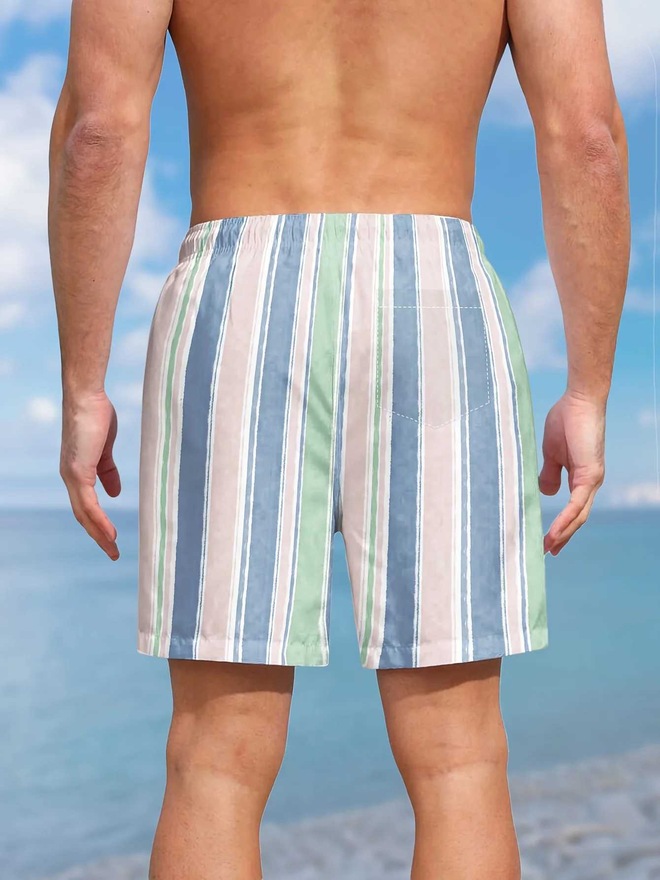 3D-Printing Mens Swim Trunks Quick Dry Mens SwimwearStreaks Swimsuit For Mens with Pockets Suit For Swim BoardT250304
