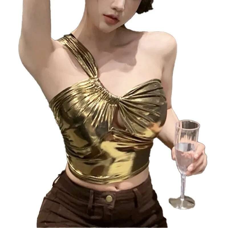 One-shoulder Summer Woman Halterneck Tops Small Cut-out Slim Sexy Bandeau Vest Cropped Camisole Top
