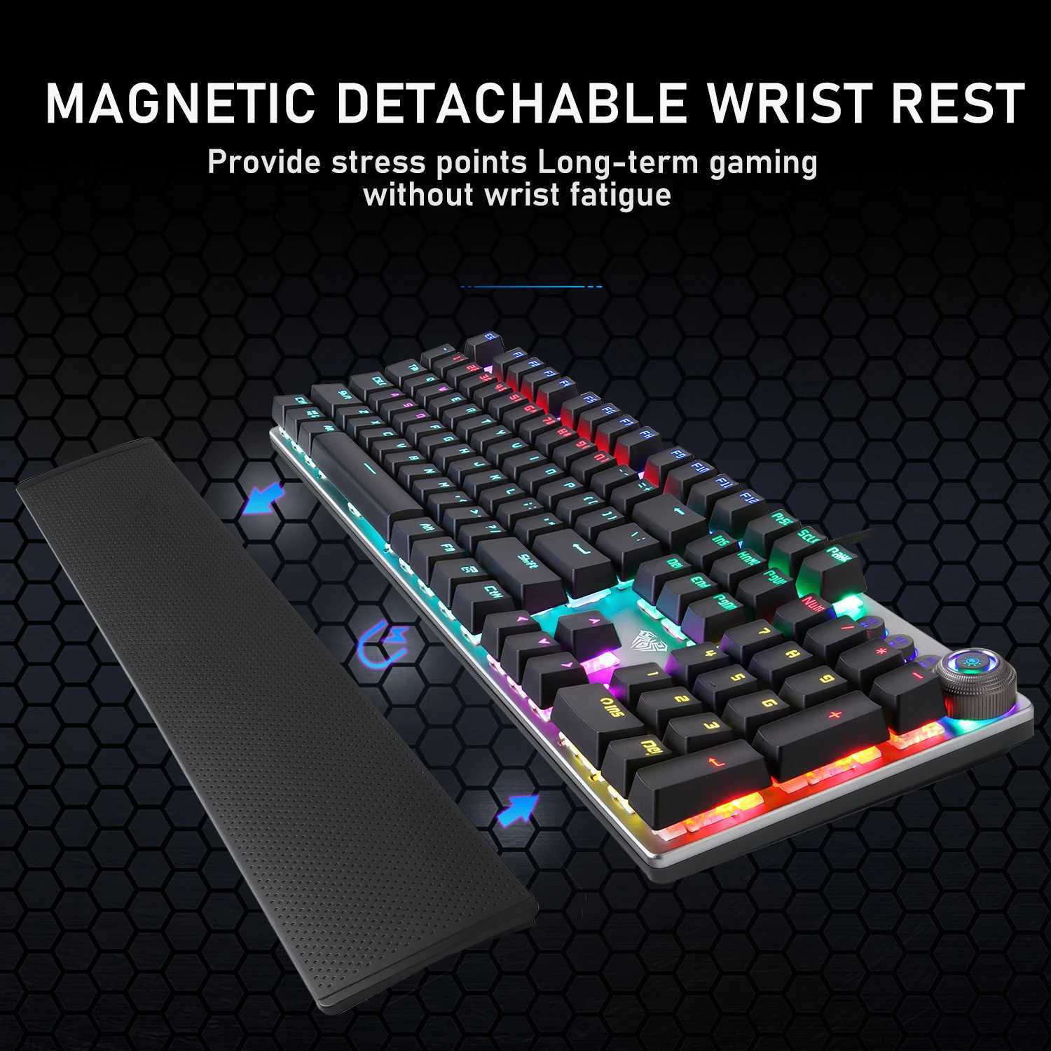 AULA F2088 Mechanical Gaming Keyboard Anti-ghosting 104 Brown Blue Switch Wired Mixed Backlight Keyboard for Game Laptop PC Z250304