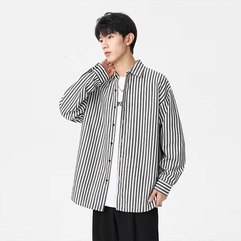 Long Sleeves Shirts Man Stripe Pattern Elegant Mens Shirts a Fashion Korean Reviews Clothes Mens Clothing High Quality 250227