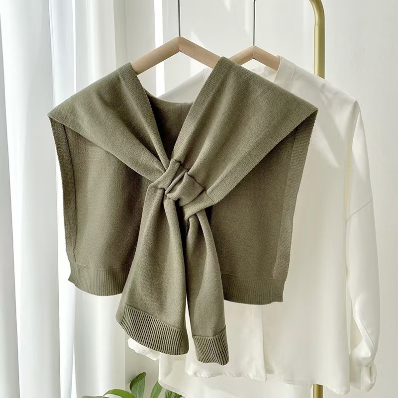 T223 Korean knitted shawl women autumn and winter air-conditioned room knitted cross large shawl fashionable outer shawl all-match solid color scarf