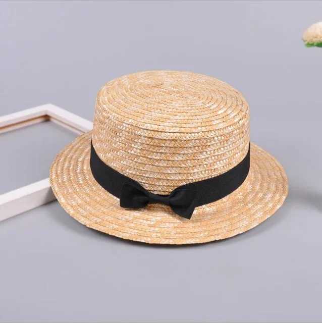 Summer Parent child Bowknot Sun Hat Girls Str C Kids Big Brim Beach Summer Boat Beach Round Flat Top Cute KidsXJ250304