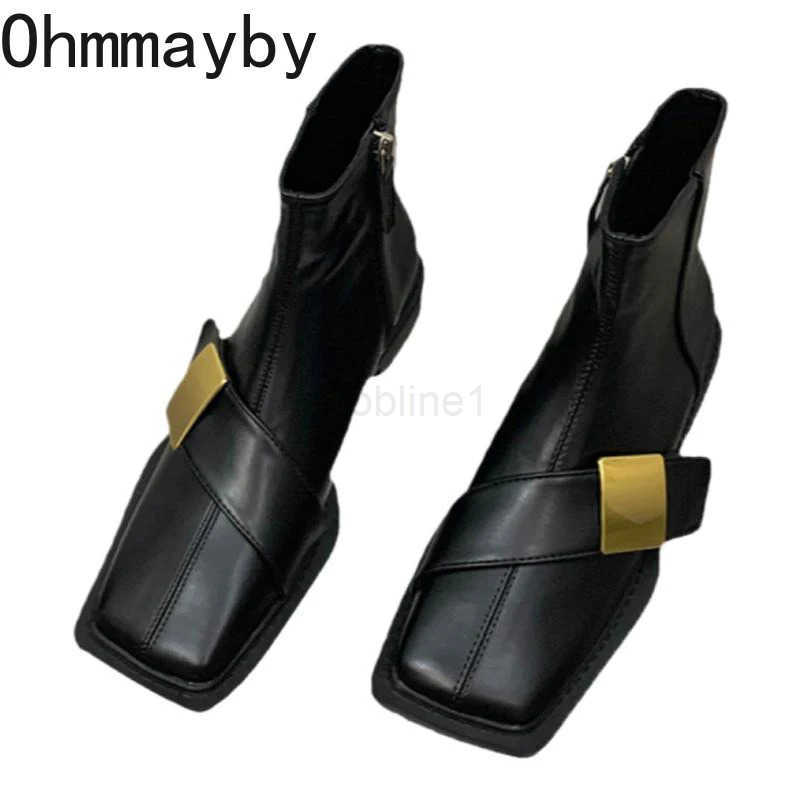 Designer Vintage Wen Ankle Boots Fion Square Toe Shoes Spring Autumn Flats Ladies Short Booties Z250304