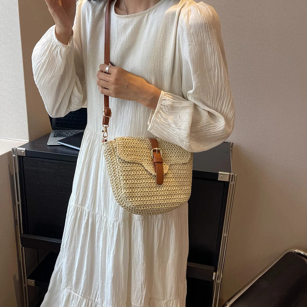 Summer Beach Straw Bags for Women Straw Shoulder Crossbody Bags Rattan Casual Boho Woven Bag Bohemian Tote Mobile Phone Bag 250303