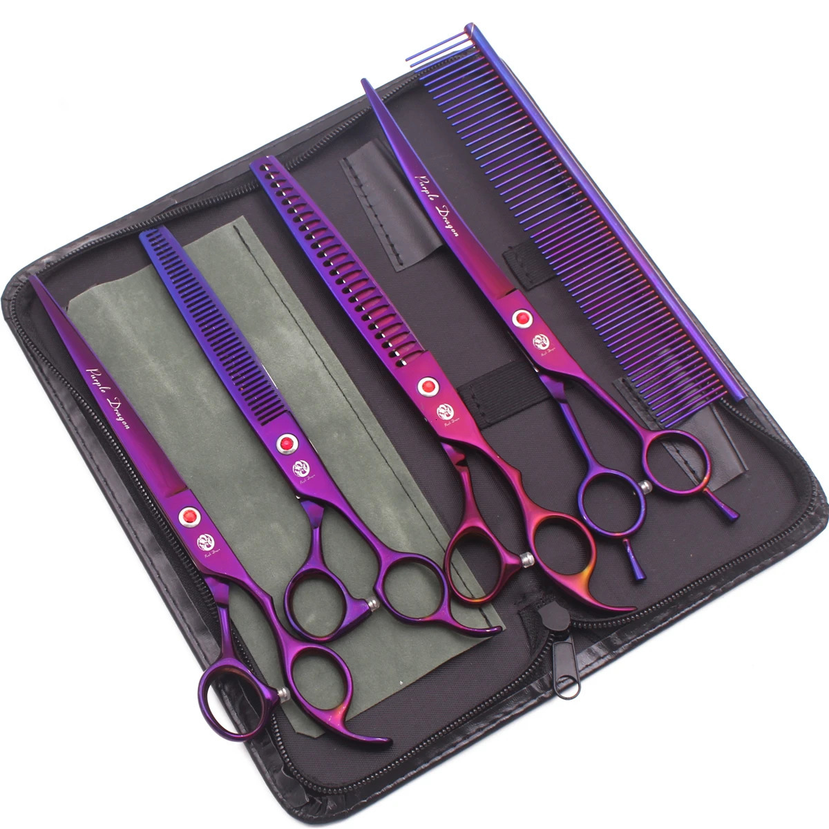 Purple Dragon Dog Beauty Scissors Set 8 Japan 440C Straight Scissors Curly Scissors Pet Slimming Scissors Animal Blocks Z3015 250304