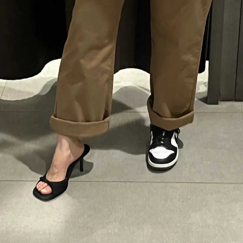 Slipper Mes Low High H Shoes 2024 Summer B Street Look Fems Square Open Toe bow Strappy Sandals Wen Z250304