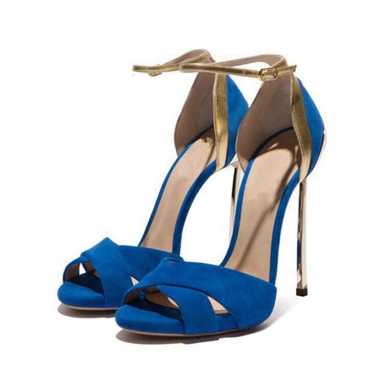 Instagram Fashion Show Plated Steel Heel Open Toe One Button Women's Shoes Sandals