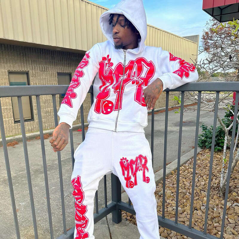 Fashion trend letter printed Y2K hip-hop street style casual cardigan hoodie set