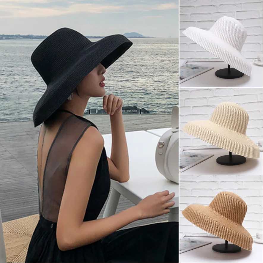 Summer Hepburn Style Sun Hat for Women Girls Vintage Design Str Hat Sun Protection Solid Color Beach Holiday Big Sun CXJ250304