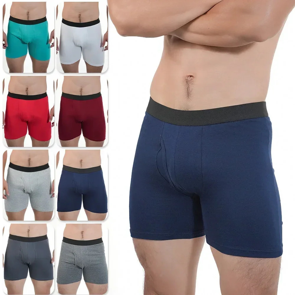 Men Mid-Long Boxer Shorts Sport Underwear Cotton Underpants Sexy Boxershorts Breathable Panties Large Boxers Hombre Mens Gifts 250303