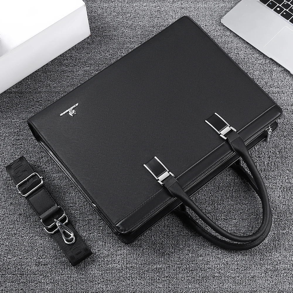 Solid color large capacity PU leather mens handbag business briefcase laptop bag bags for men sac a main bags for women 250228