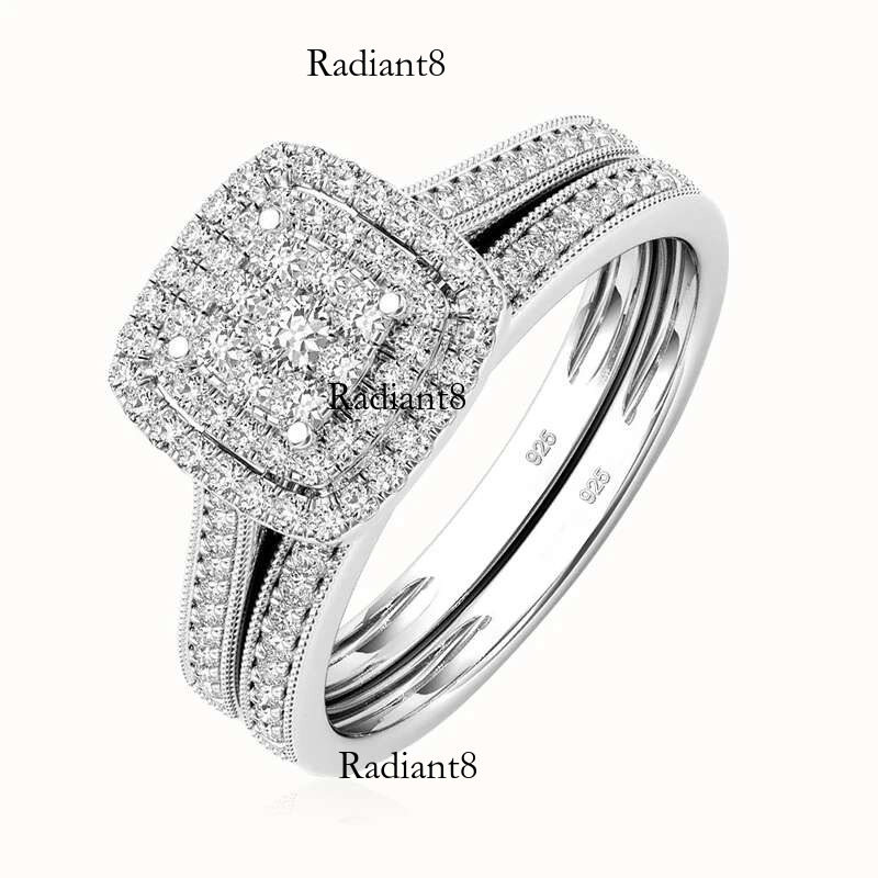 Szjinao 2pcs Moissanite Ring Set For Woman Original Sier Wedding Jewelry Engagement Ladies Anniversary Gift Trend