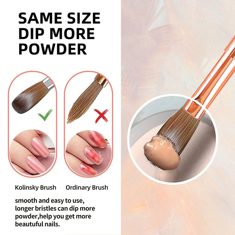 100% Kolinsky Acrylic Nail Brush with Rose Gold Sandalwood Crimped Handle for Acrylic Powder 3D Nail Salon Size 2-18 250304