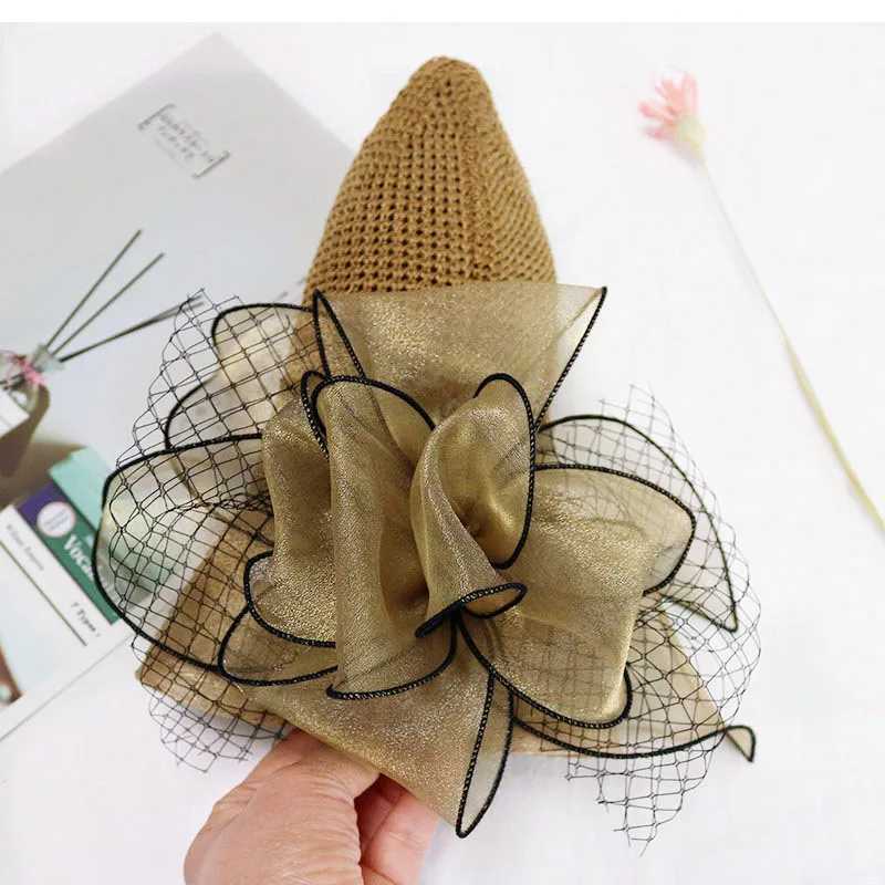 Womens summer hat Organza flower mesh sun hat vacation beach hat wide brimmed sun hat sun protection sombreros de mujerXJ250304