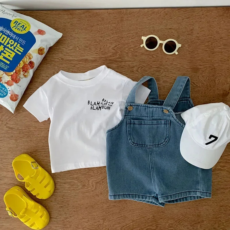 Summer Baby Clothing Set Toddler Girls Clothes Suit Infant Tee and Denim Overall Boys Outfit 250304