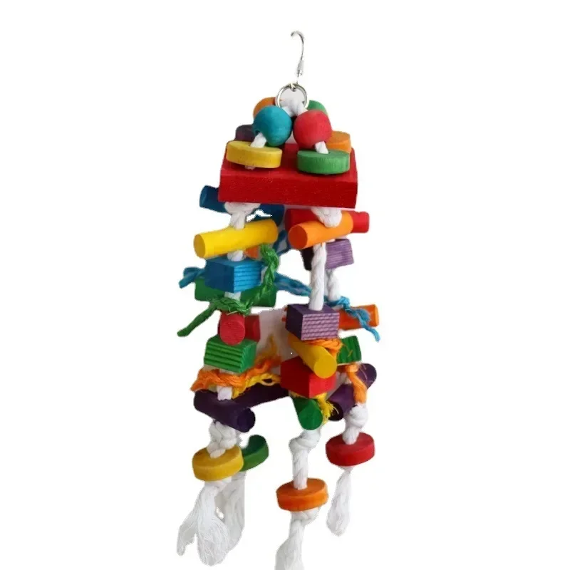 Parrot toys, colorful wooden bird supplies, wooden blocks, large parrot biting bird toys
