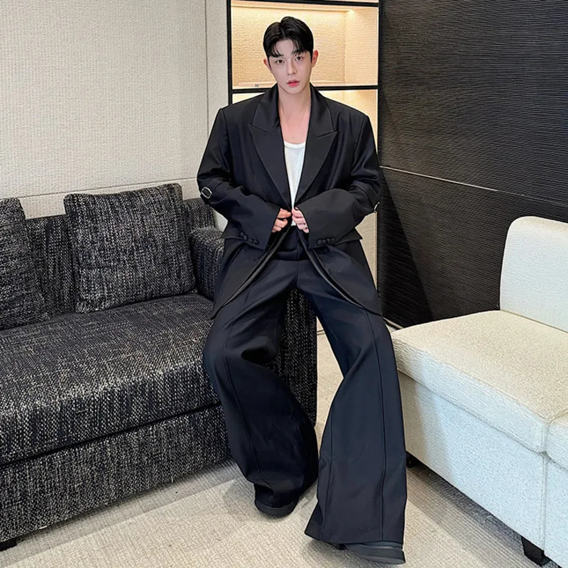 IEFB Korean Style Mens Suits Single Breasted Detachable Blazers Straight Solid Color Wide Leg Male Suit Pants Autumn 9C7738 250303