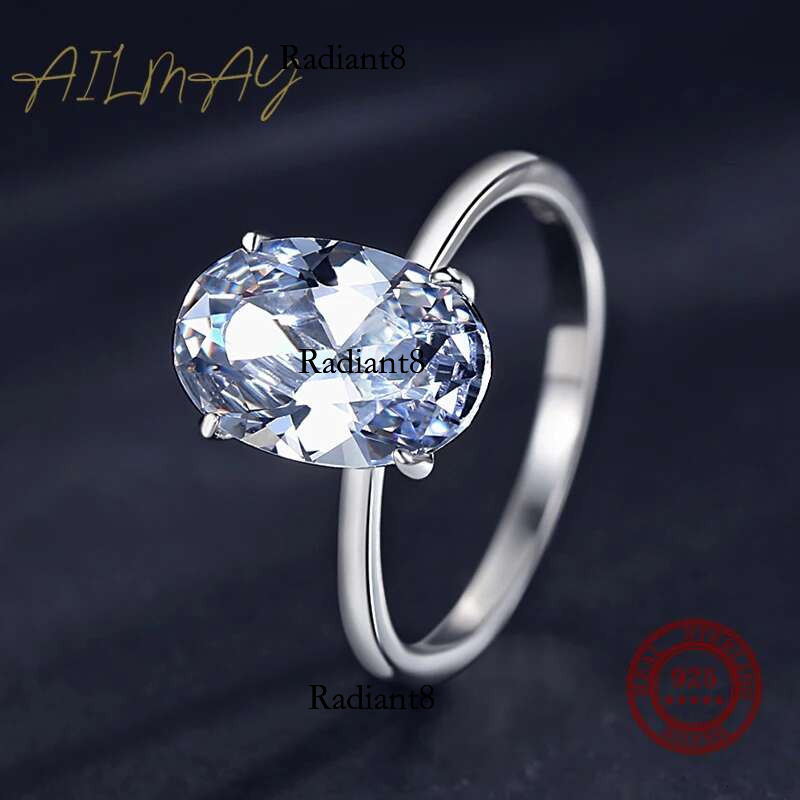 Ailmay 3CT Wedding Ring Sterg Sier Oval Clear Zirconia Engagement Rings For Women Fine Jewelry Valentine's Day GIFT
