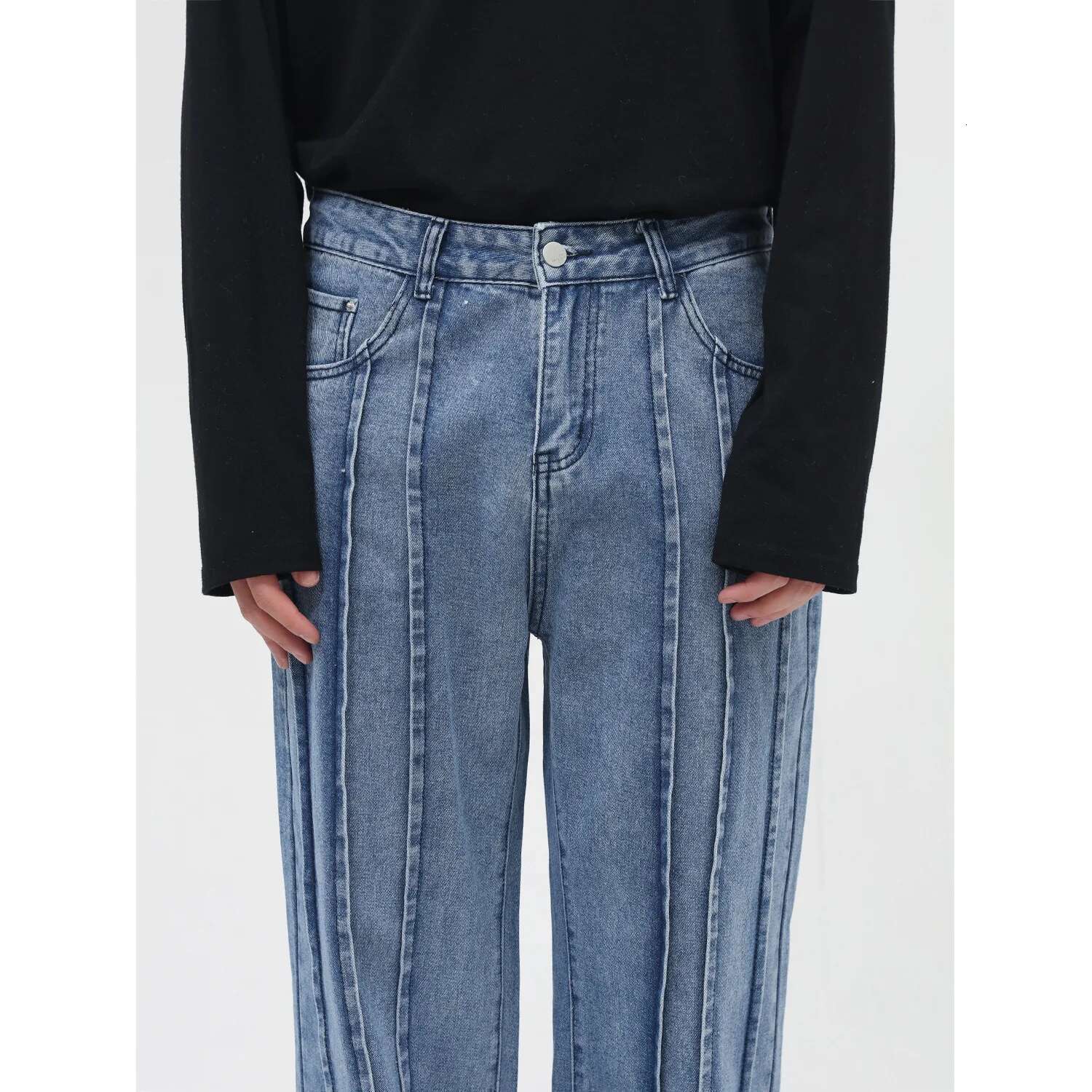 DUEWEER Men Vintage Loose Straight Pleated Jeans Baggy Haruku Denim Pants Casual Trousers Distressed Streetwear Goth Clothes