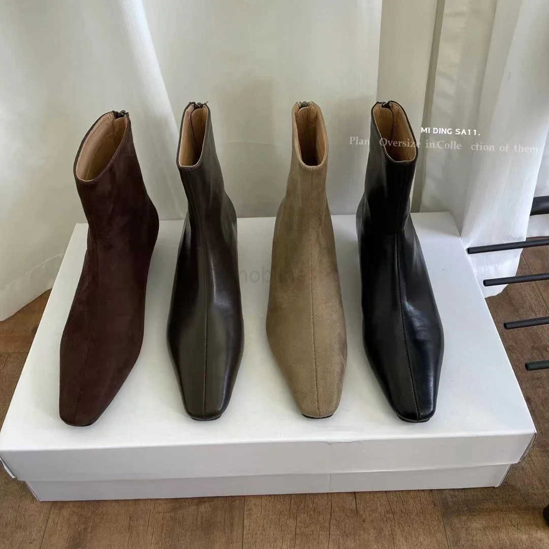 Wen Shoes Square Toe Wen Ankle Boots Fion Soft Leather Short Booties Ladies Elegant Low Heel Shoes Wens Footwear Z250304