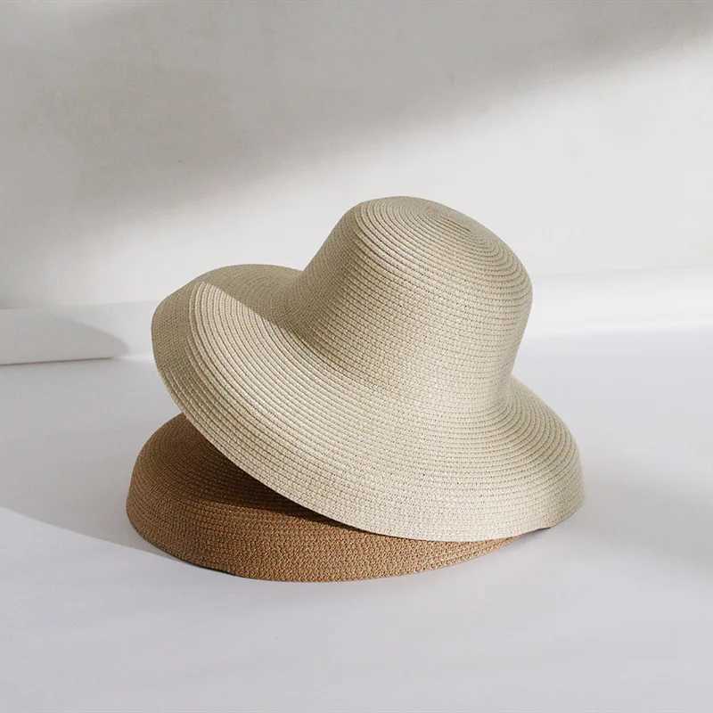 Summer Hepburn Style Sun Hat for Women Girls Vintage Design Str Hat Sun Protection Solid Color Beach Holiday Big Sun CXJ250304