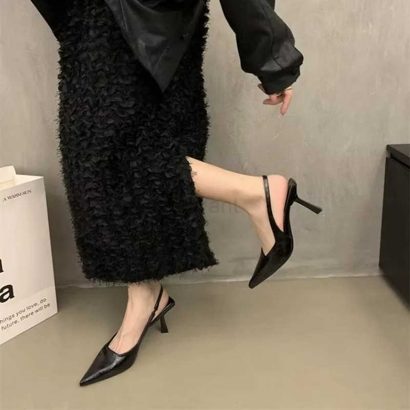Wens Slingback Stiletto Sandals Solid Color Pointed Toe Slip High H All-Mah Banquet Dress Shoes Z250304