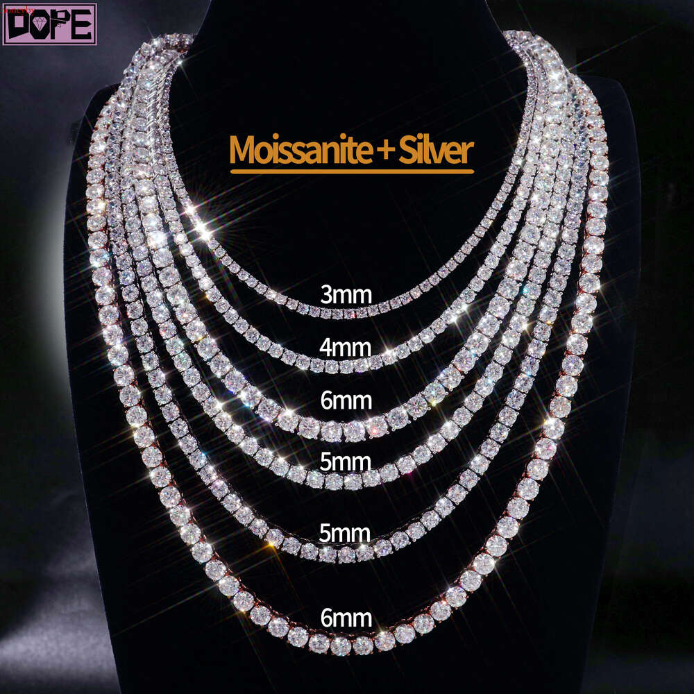 Hot Selg 3mm 4mm 5mm Necklace VVS Dia Iced Out Hip Hop Sier Moissanite Tennis Chain