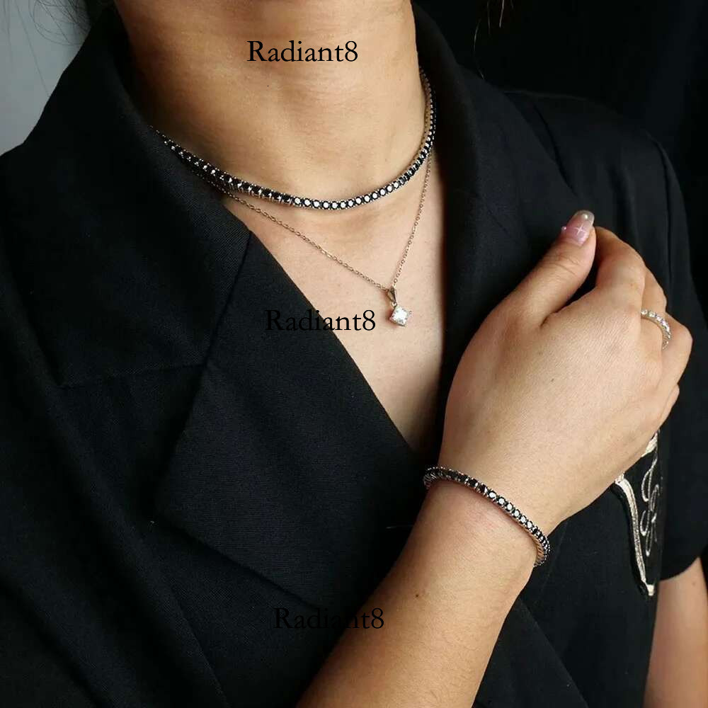 Serenity Black Moissanite Tennis Necklace for Women Men Anniversary Gift S Sterg Sier Neck Chain Plated Fine Jewelry