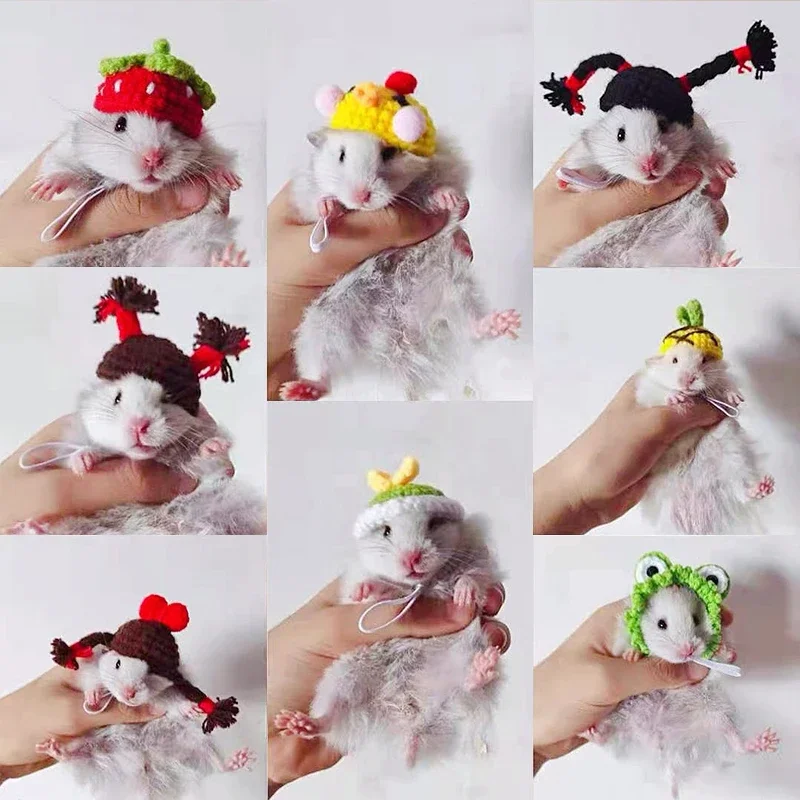 Handmade Knitted Hat Hamster Funny Headwear Chipmunk Guinea Pig Hamster Accessories Hamster Toy Hamster Supplies Small Pet Hat