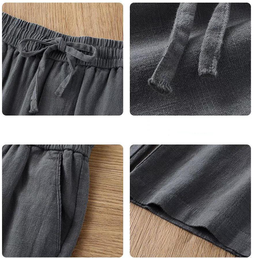 Men's Pants Straight Casual Cotton Linen Men Wide Leg Lightweight Baggy Sweatpants Male Ankle-Length Walking Trousers Work