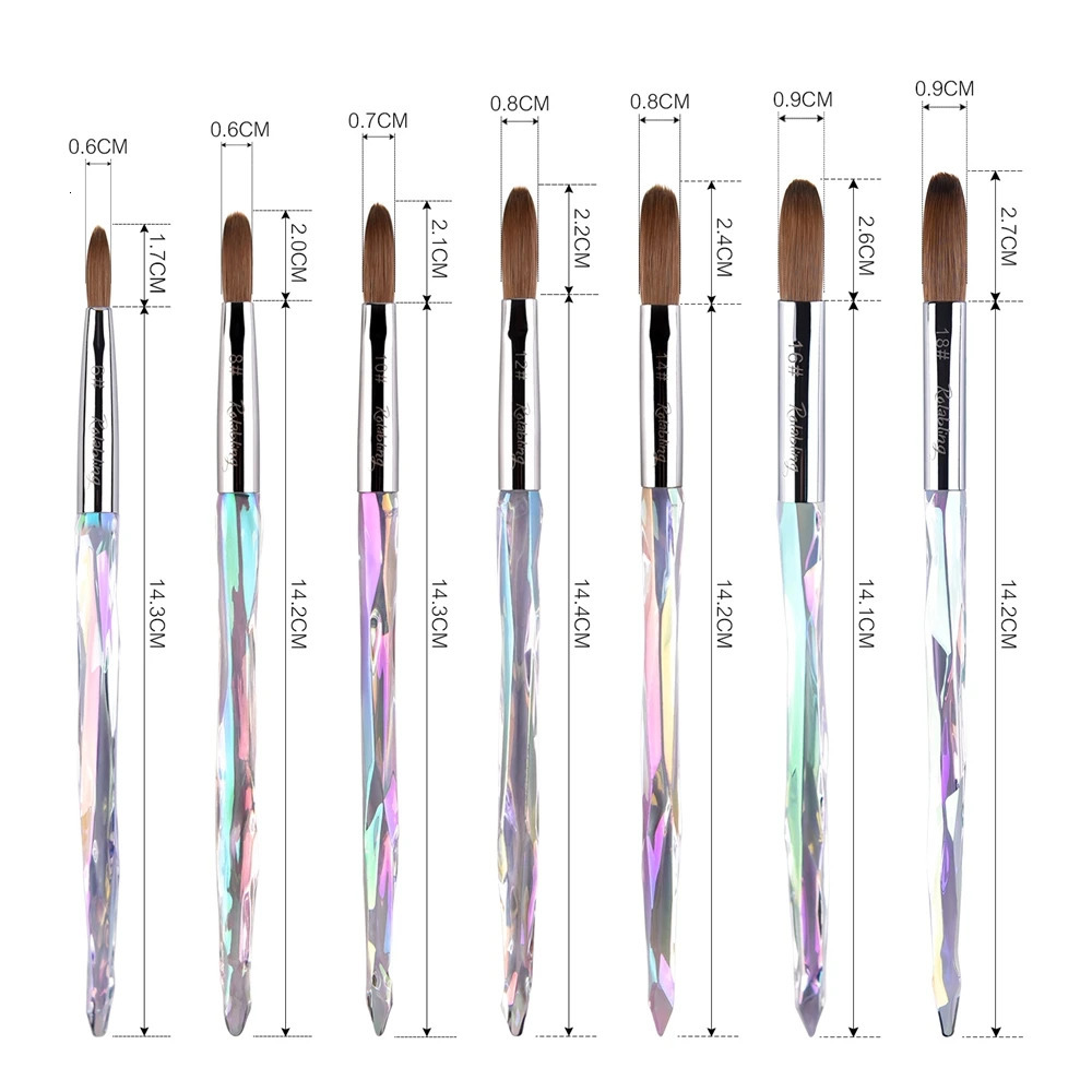 1pcs Kolinsky Acrylic Nail Brush 6/8/10/12/14/16/18 Liquid Powder Nail Buider Painting Drawing Carving Pen UV Gel Manicure Tool 250304