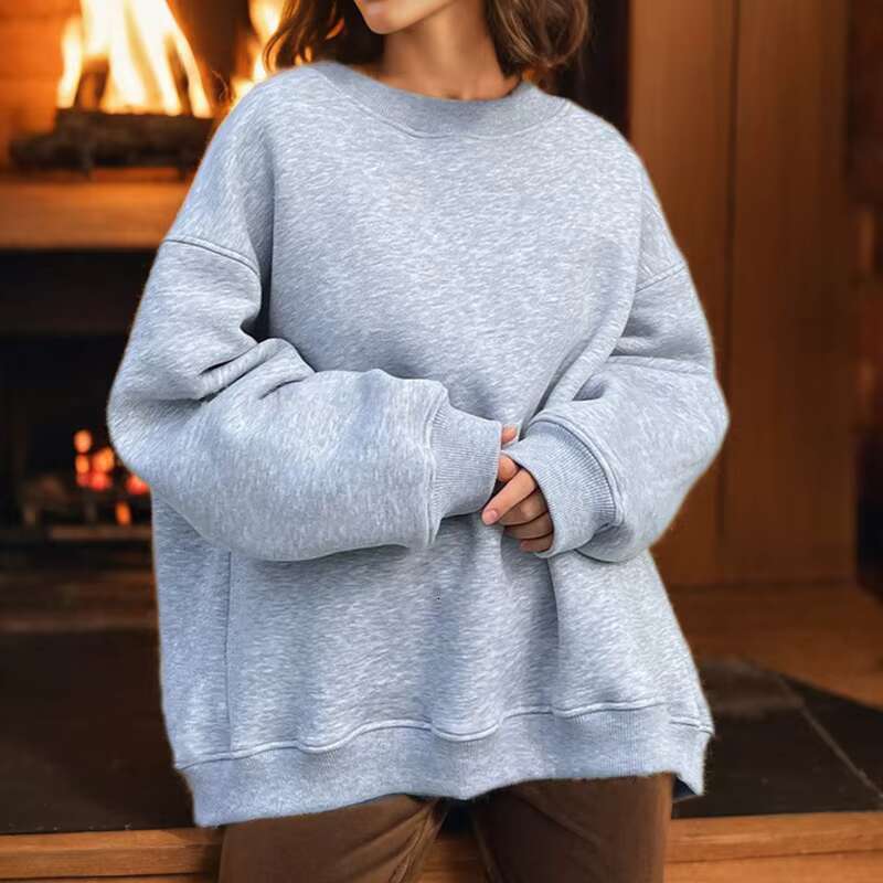 Custom Autumn And Winter New Women's Street Solid Color Casual Round Neck Loose Cotton Pullover Hoodie