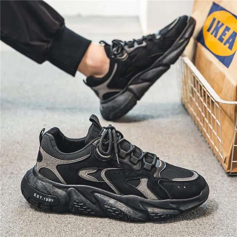 Spring New Breathable Mesh Men Versatile Thick Soled Sports Casual Running Dad Trendy Shoes