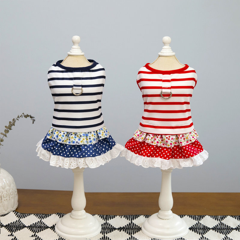Lovely Stripe Dog Cotton Dress High Quality Dog Clothes Wholesale Spring Summer Pet Skirt