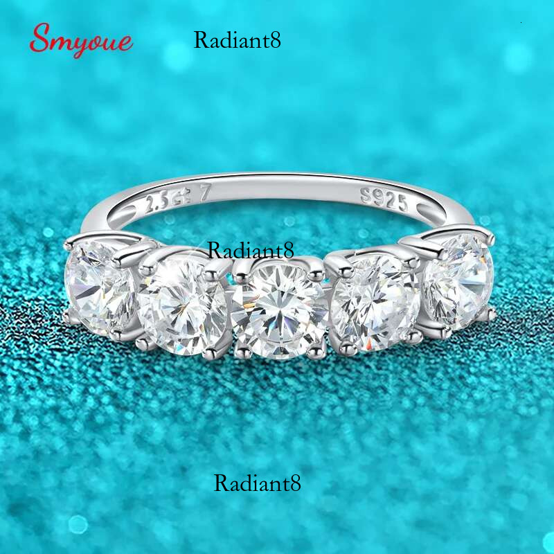 Smyoue 2.5/5CTTW D Color Genuine Moissanite Rings for Women 5 Gemstone Bridal Wedding Jewelry Sterg Sier Wholesale Ring