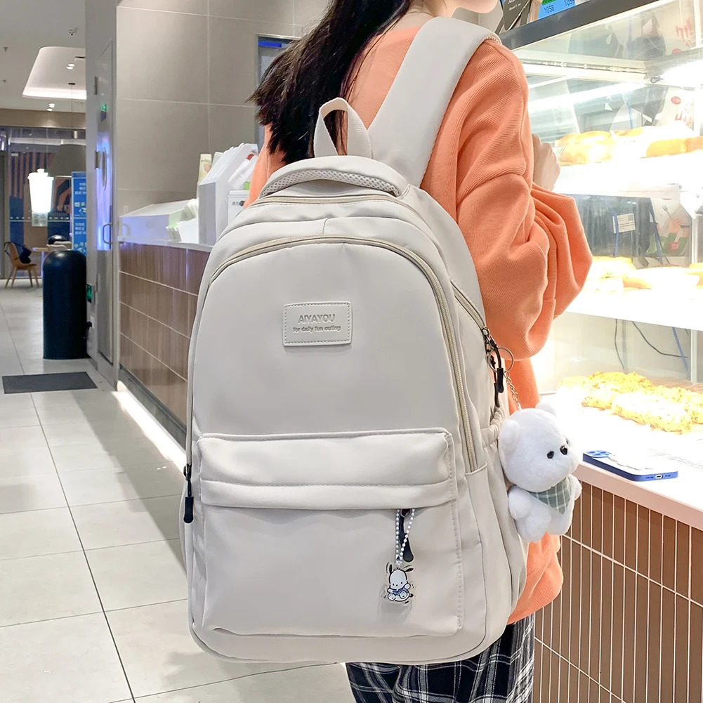 Ship from US Laptop Backpack Large Capacity College Student Rucksack with Cute Pendant Simple Adjustable Strap Fashion for Teenage Girls 250304FBB