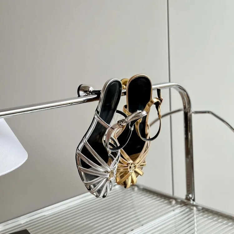 Sier Gladiator Wen Sandals Thin Strap High H Pr Summer Shoes Gold Leather Chic Design Lady Sandalias Femininos Zapatos Z250304