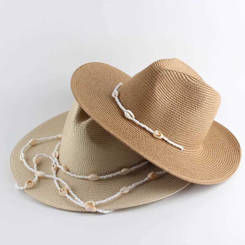 Fashionable 2024 designer chain necklace sun hat with shell suitable for womens summer folding beach hat wholesale of womens fashionable party hatXJ25