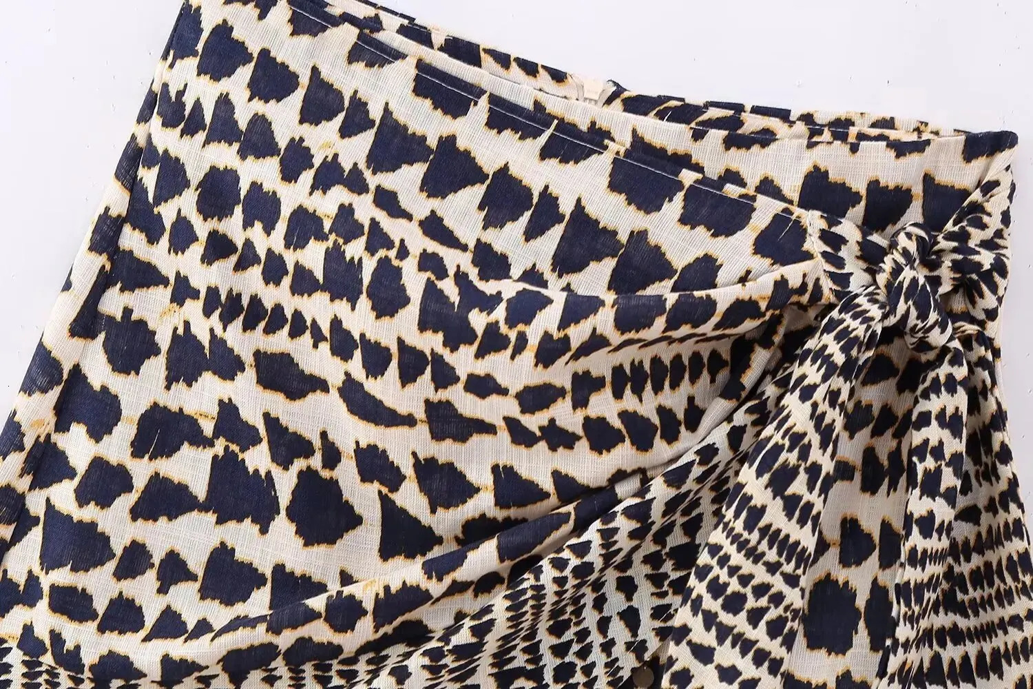 Women Vintage Geometric Print Knotted Mini Sarong Skirt Faldas Mujer Female Beading Tassel Casual Zipper Vestidos QUN4078 250304
