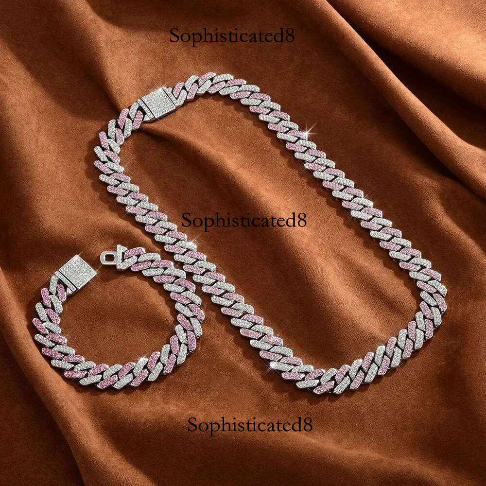 Box Buckle 15mm Strip Cuban Chain Explosive Fashion Light Full Dia Multicolor Men's Bracelet Necklace Accessories