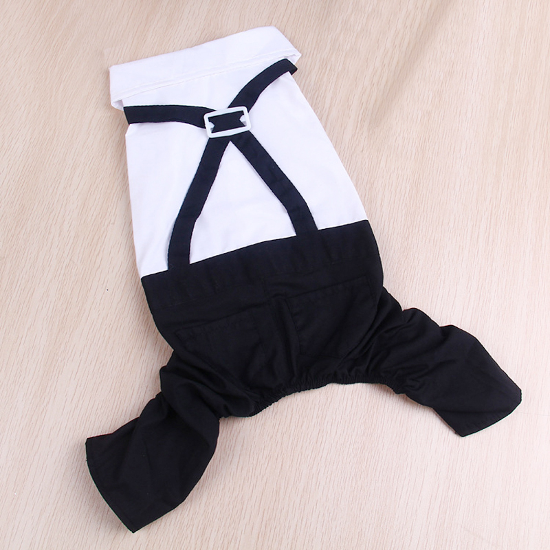 Stylish Dog Tuxedo Suit Prince Wedding Costume White Black Formal Tuxedo with Bowtie Puppy Clothes Dog Jumpsuit for Small Dogs