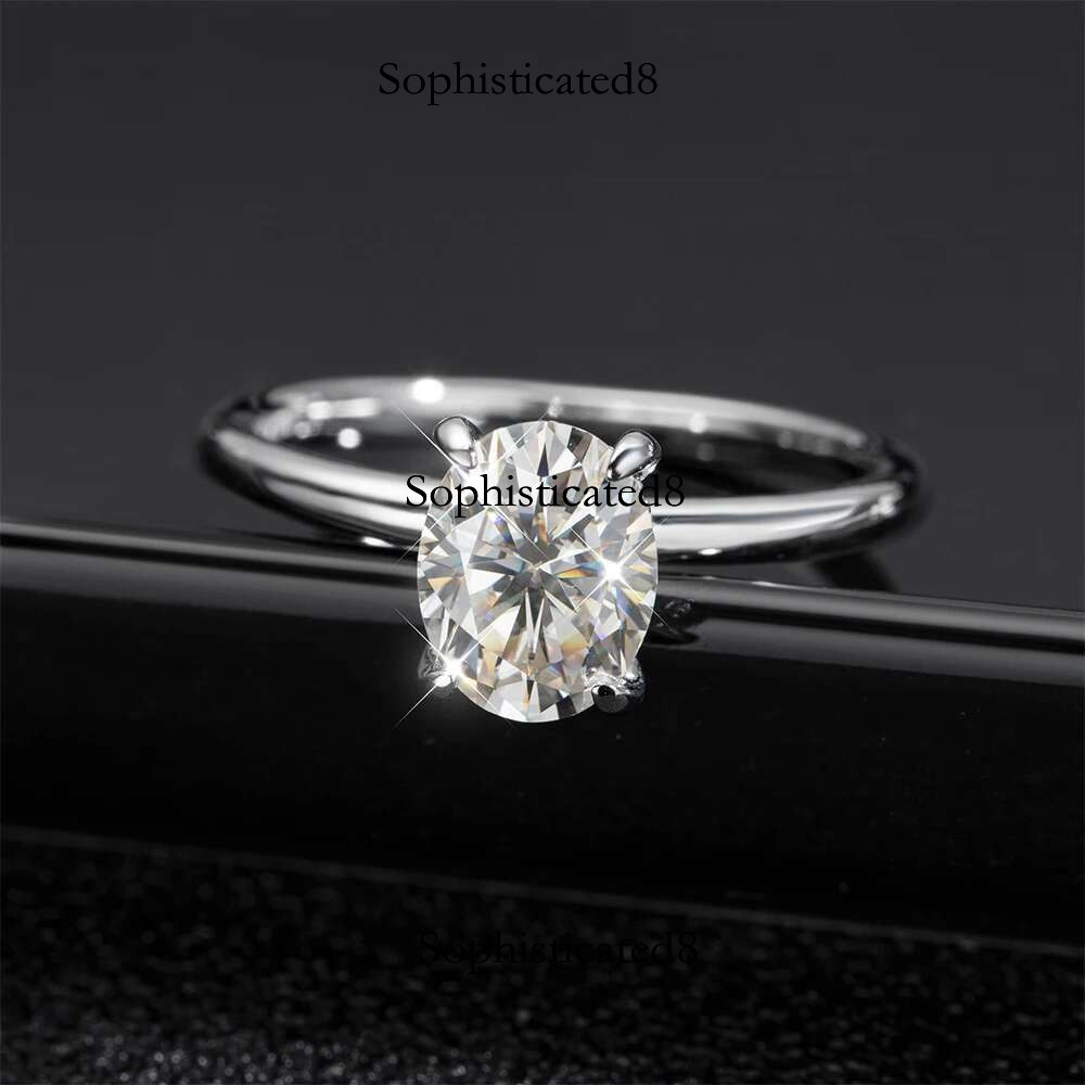 KNOBSPIN D VVS1 Oval Moissanite Rings 4 Prong Setting Classic Trendy Women Engagement Wedding Band GRA Certified Sliver Ring