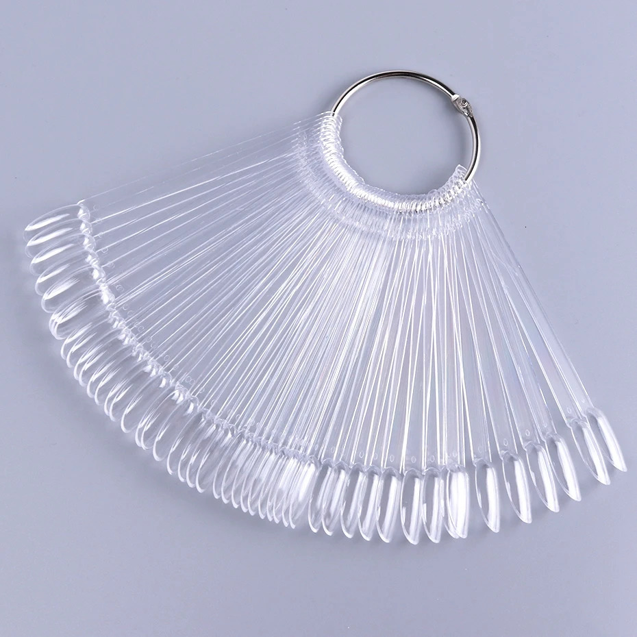 50pcs False Nail Display Tips Clear Nature Color Chart Oval Fan Style UV Gel Polish Shows Palette Practice Manicure Tools 250217