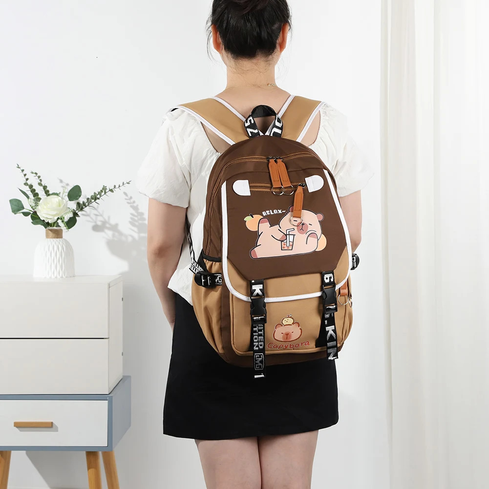 Ship from US Capybara Backpack Adjustable Straps for Girls Boys Travel Daypack with 1 Main Compartment Rucksack Gifts Lovers 250304FBB