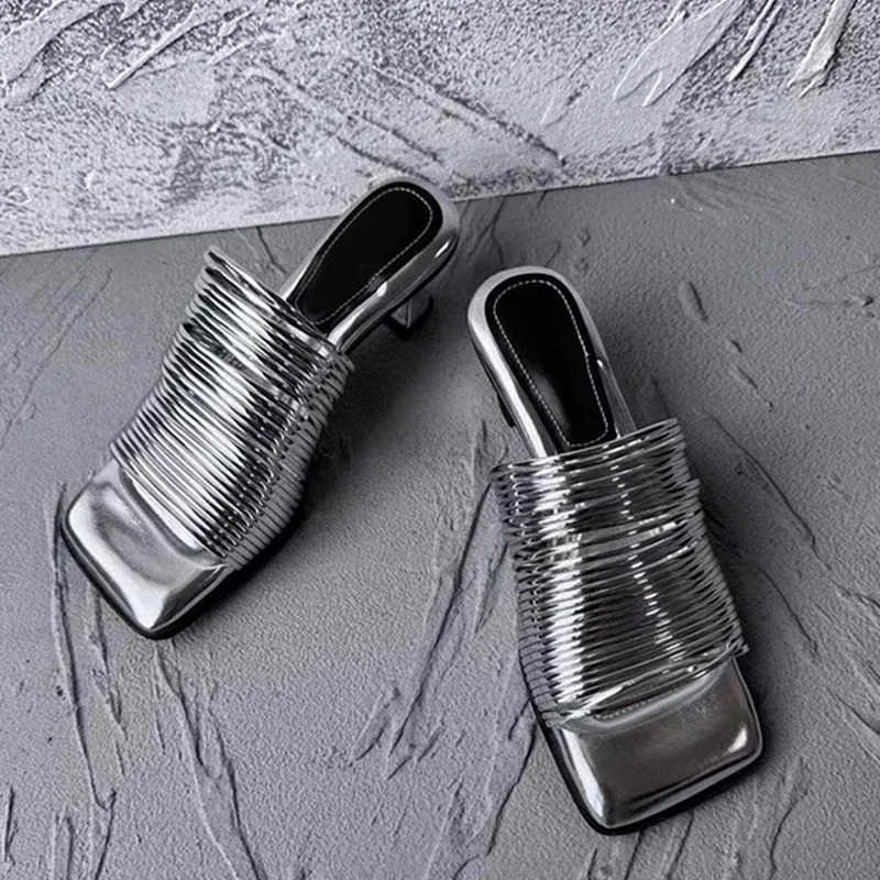 Eilyken Re Design Narrow Band Square Toe Wens Slipper Sandals Summer Sexy High Heel Ladies Mes Slides Shoes Z250304