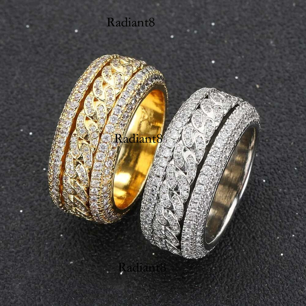 Moissanite Dia Shape Cuban For Men S Sterg Sier Gold Rings 3 Layers Hip Hop Goregous Sparkg Jewelry