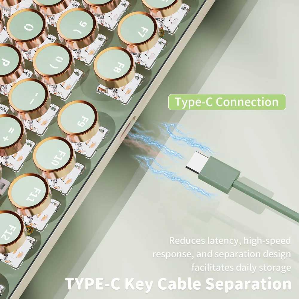 EWEADN V20 Punk Typewriter Mechanical Gaming Keyboard 104 Keys Round Keycaps LED White Backlit Key-wire separation design Z250304